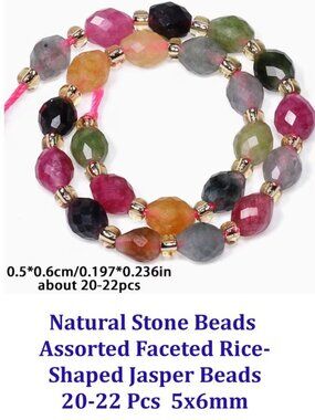 Natural Stone Beads  Assorted Faceted Rice- Shaped Jasper Beads 20-22 Pcs  5x6mm